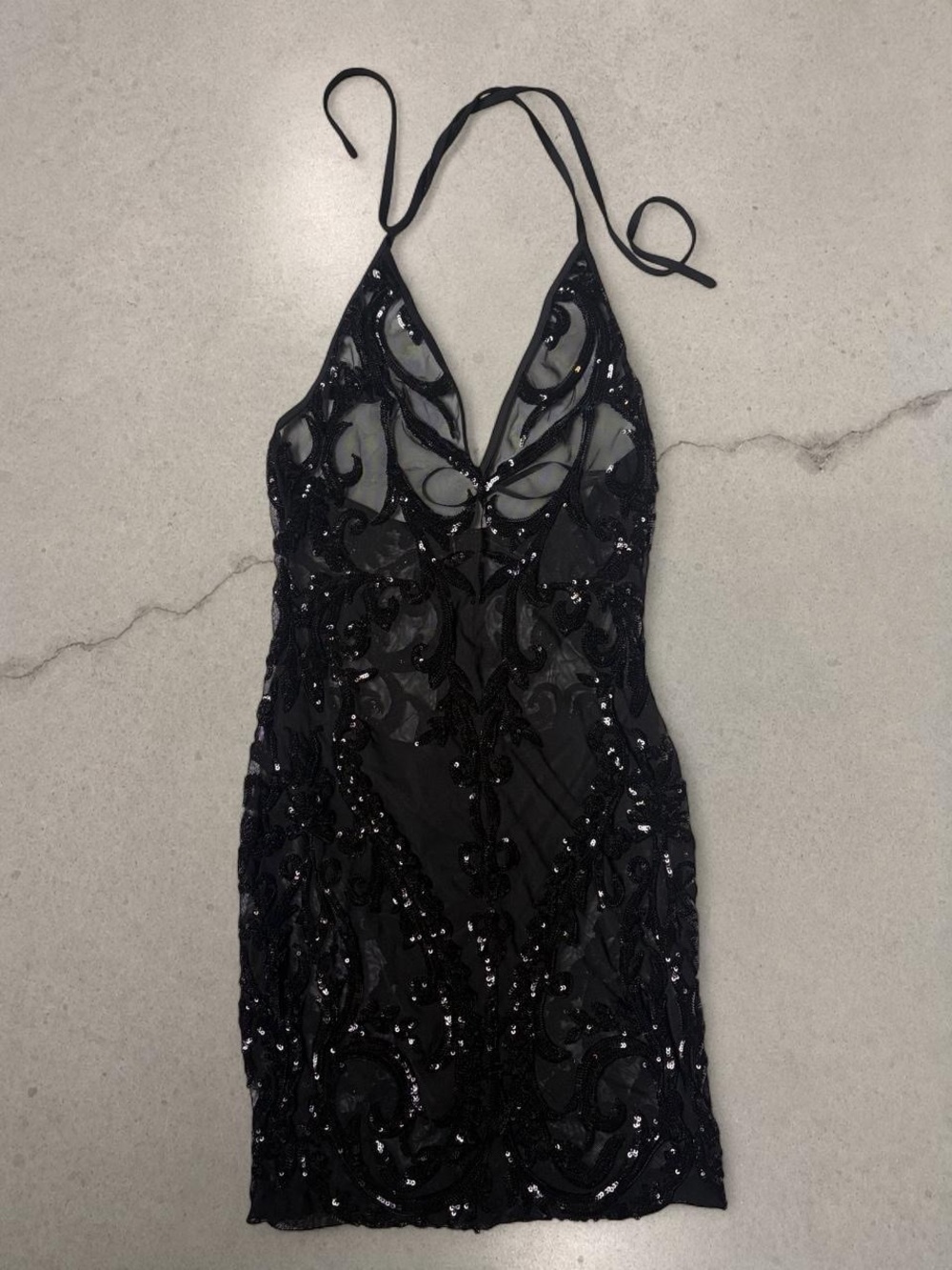 Black Sequin Halter Bodycon Dress - Women's Evening Dress Whimsygoth